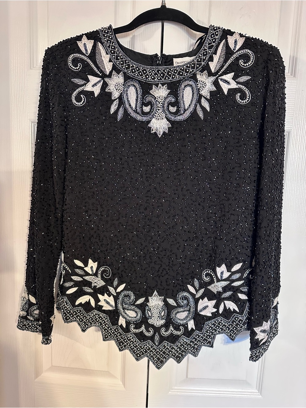 Drapers&Damons Vintage Beaded Cocktail Top w/ Pearls & Silver Embroidery